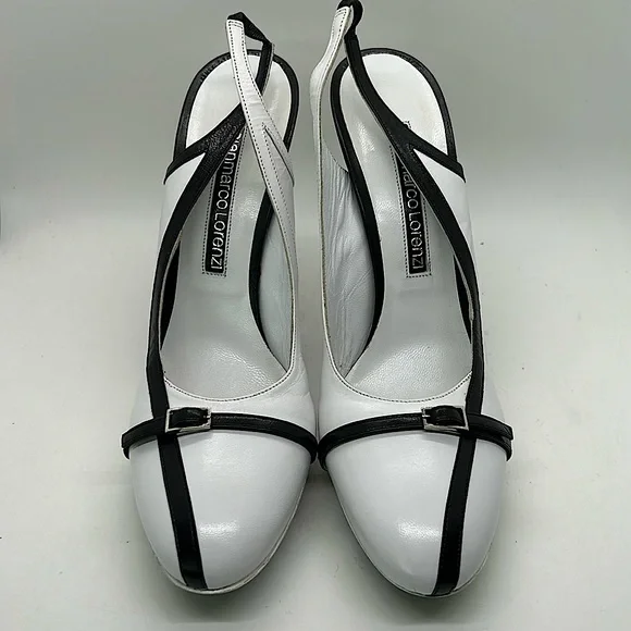 Gianmarco Lorenzi Sexy Black/White Leather Stiletto Heels Shoes **Size 40** 🔥🔥 - Picture 2 of 8